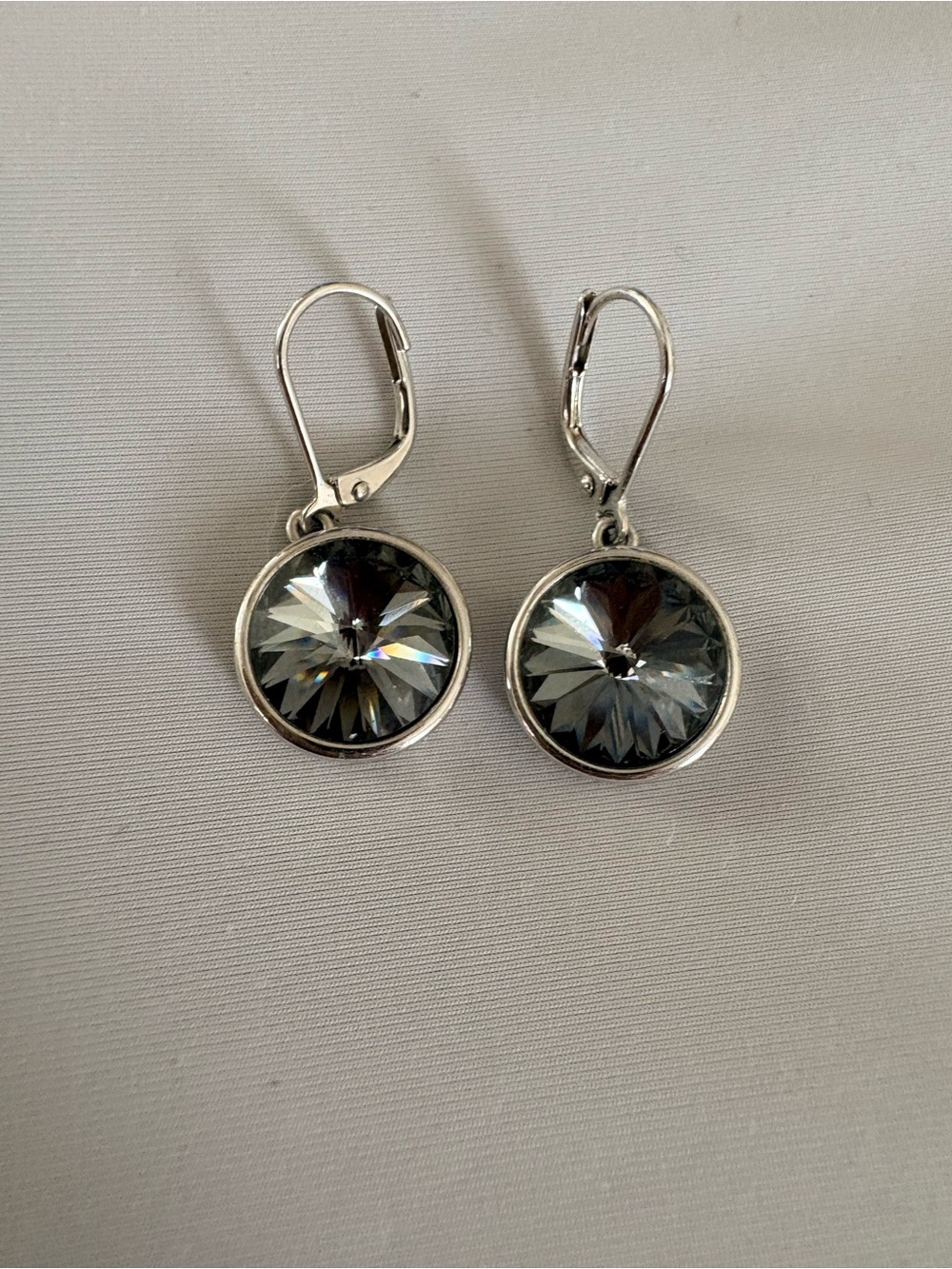 Silver-Tone Grey Crystal Drop Earrings